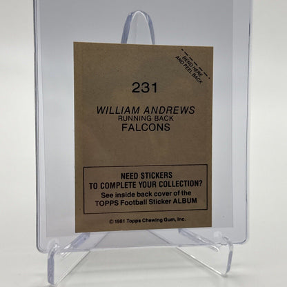 1981 Topps William Andrews Football Sticker Card #231 NM-MT FREE SHIPPING