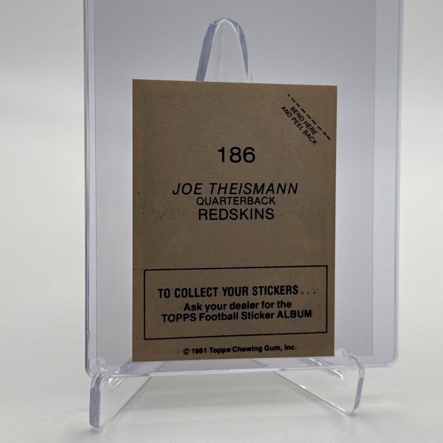 1981 Topps Joe Theismann Football Sticker Card #186 NM-MT FREE SHIPPING