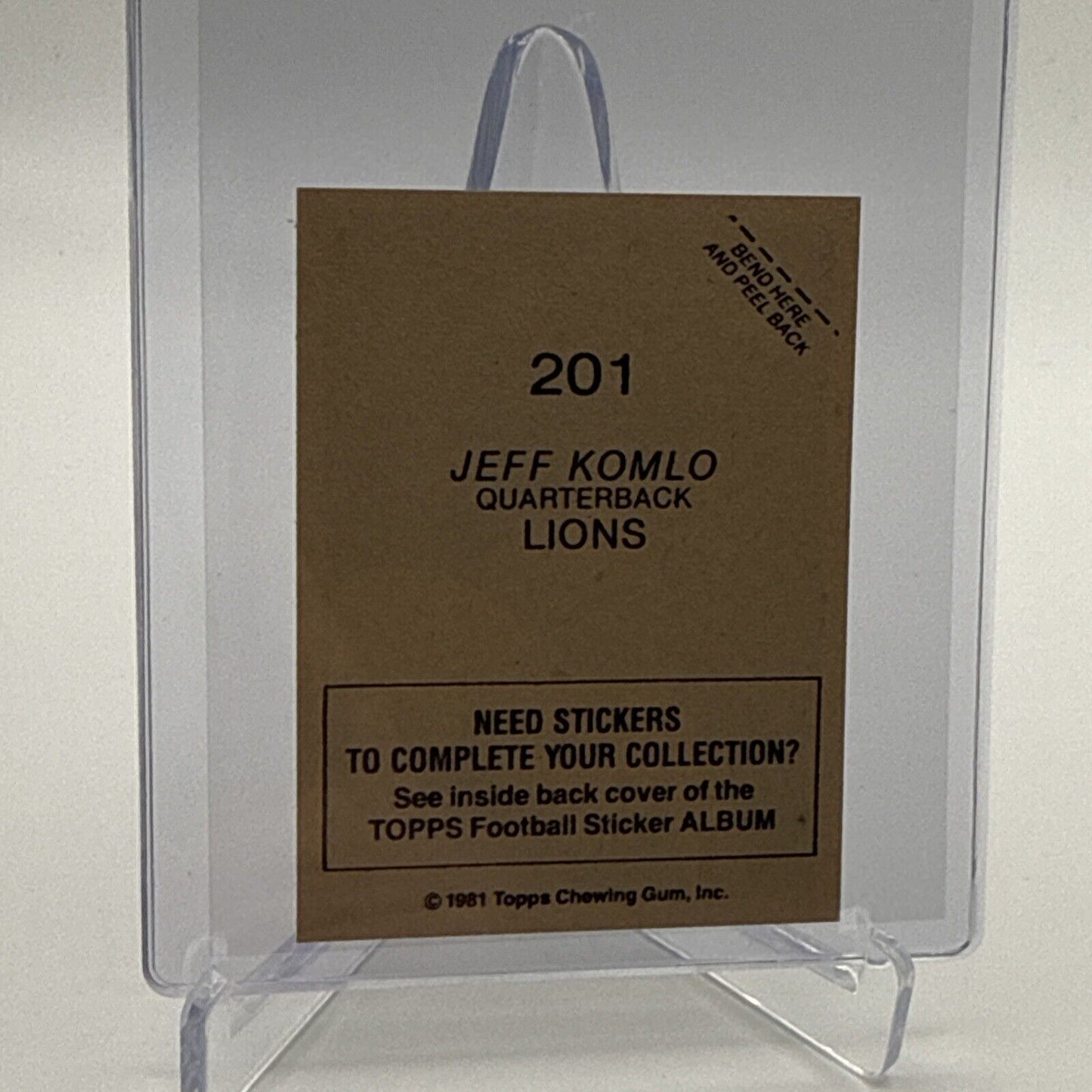 1981 Topps Jeff Komlo Football Sticker Card #201 NM-MT FREE SHIPPING