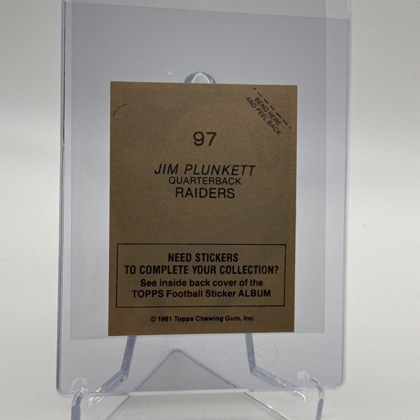 1981 Topps Jim Plunkett Football Sticker Card #97 NM-MT FREE SHIPPING
