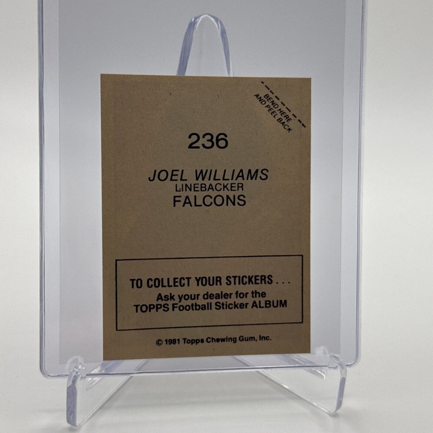 1981 Topps Joel Williams Football Sticker Card #236 NM-MT FREE SHIPPING