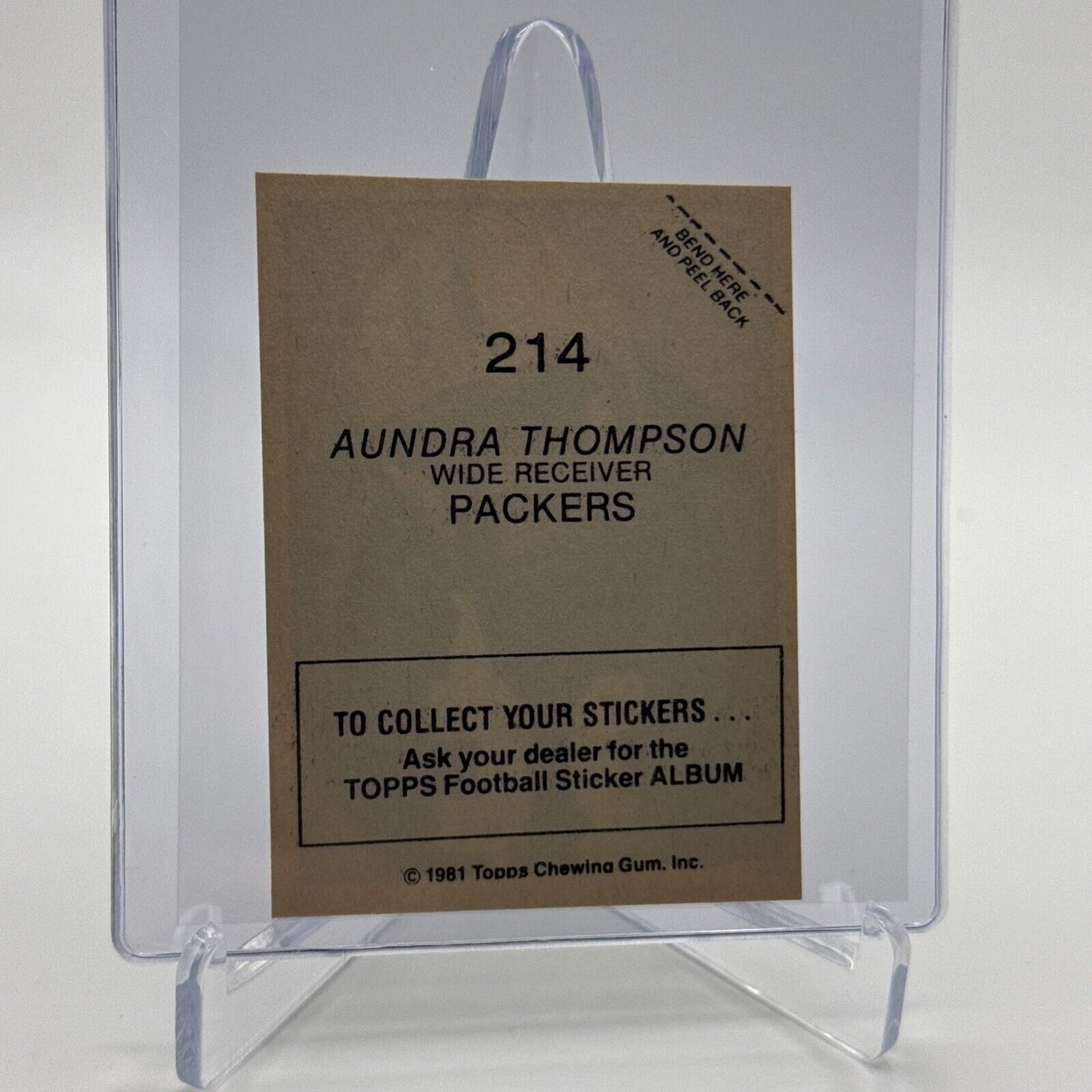 1981 Topps Aundra Thompson Football Sticker Card #214 NM-MT FREE SHIPPING