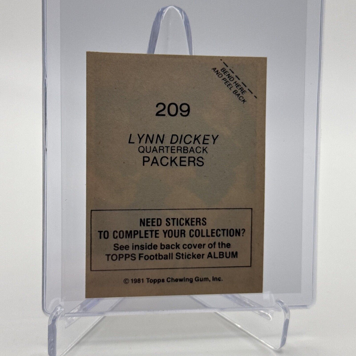 1981 Topps Lynn Dickey Football Sticker Card #209 NM-MT FREE SHIPPING