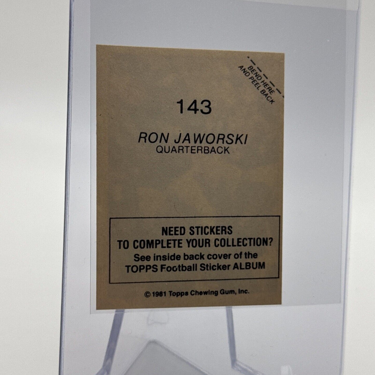 1981 Topps Ron Jaworski Football Sticker Card #143 NM-MT FREE SHIPPING