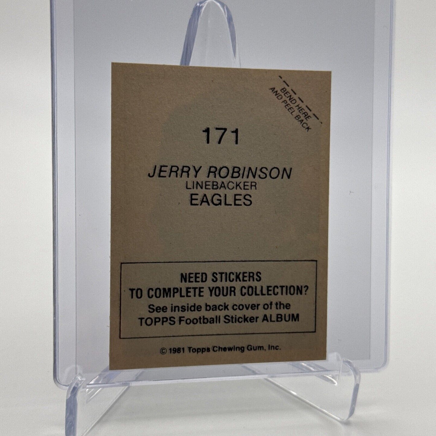 1981 Topps Jerry Robinson Football Sticker Card #171 NM-MT FREE SHIPPING