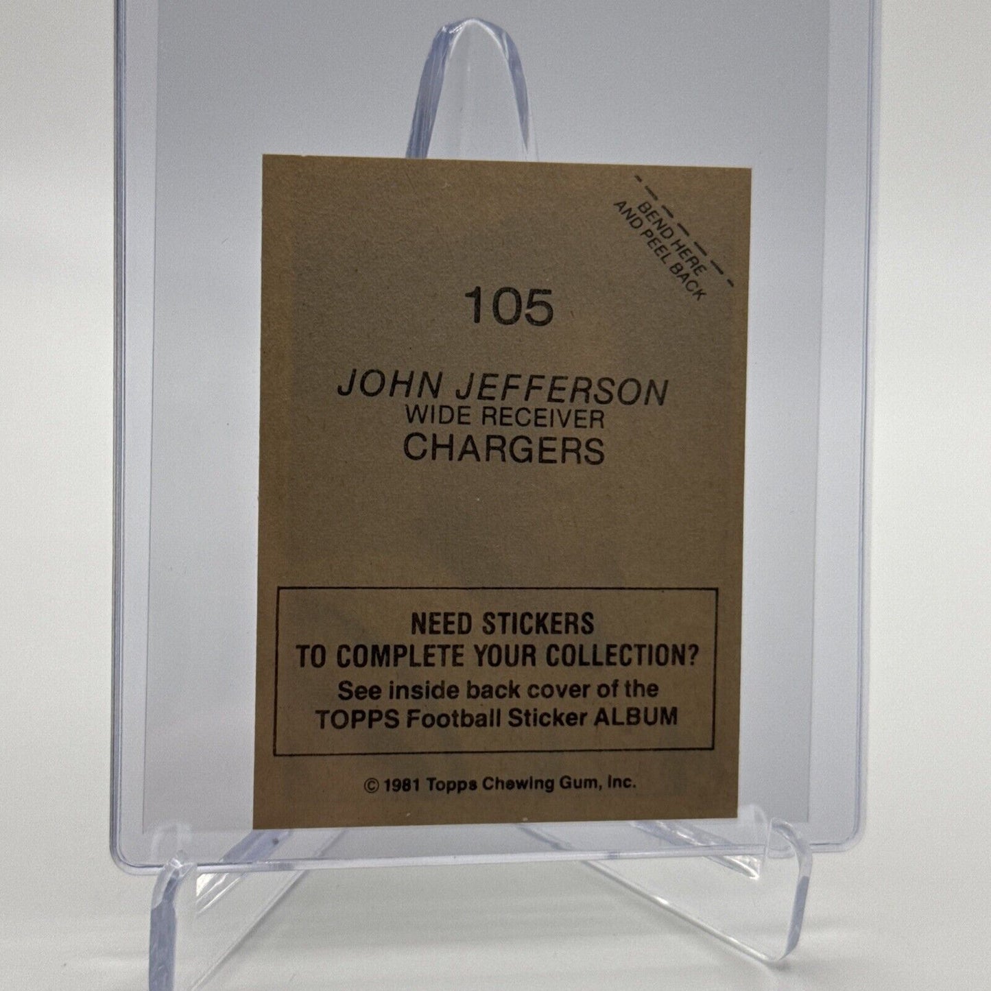 1981 Topps John Jefferson Football Sticker Card #105 NM-MT FREE SHIPPING