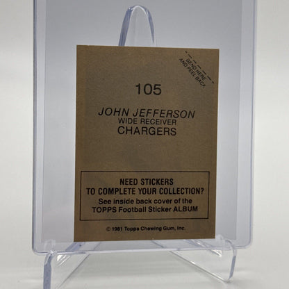 1981 Topps John Jefferson Football Sticker Card #105 NM-MT FREE SHIPPING