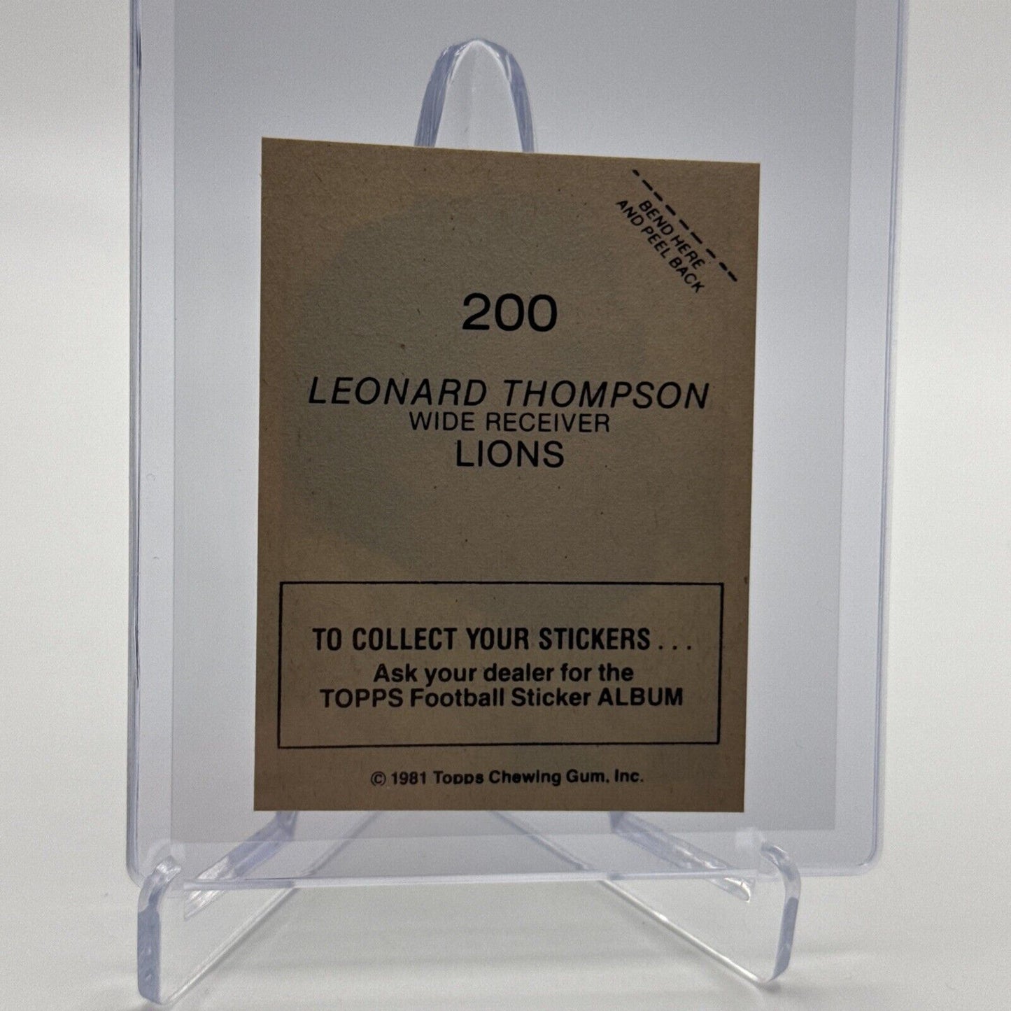 1981 Topps Leonard Thompson Football Sticker Card #200 NM-MT FREE SHIPPING