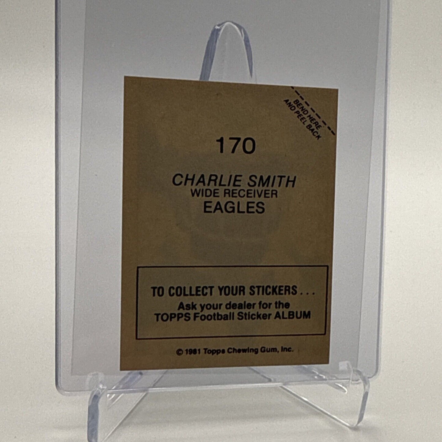 1981 Topps Charlie Smith Football Sticker Card #170 NM-MT FREE SHIPPING