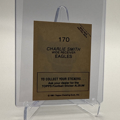 1981 Topps Charlie Smith Football Sticker Card #170 NM-MT FREE SHIPPING