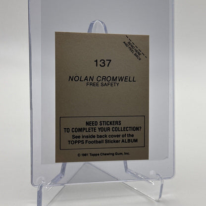1981 Topps Nolan Cromwell FOIL Football Sticker Card #137 NM-MT FREE SHIPPING