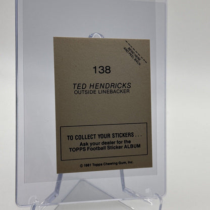 1981 Topps Ted Hendricks FOIL Football Sticker Card #138 NM-MT FREE SHIPPING