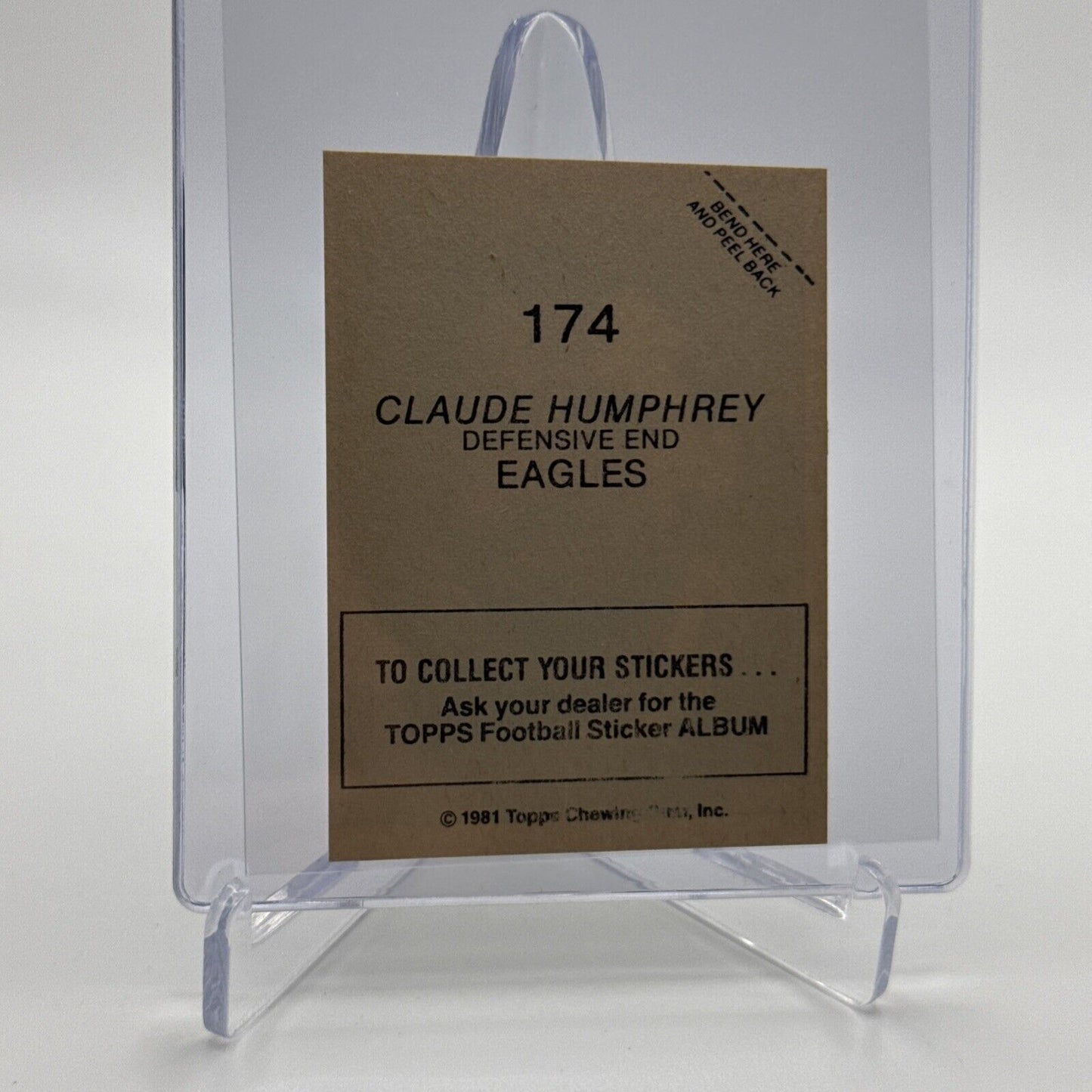 1981 Topps Claude Humphrey Football Sticker Card #174 NM-MT FREE SHIPPING
