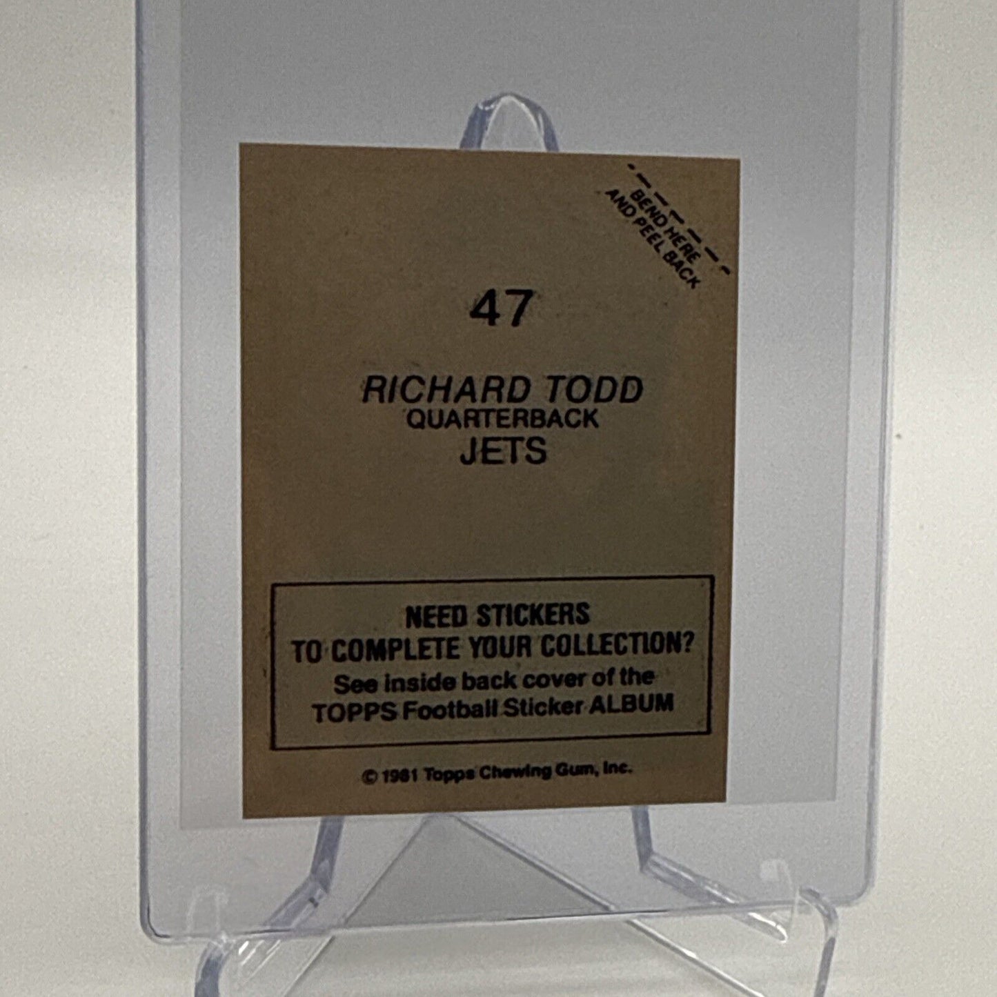 1981 Topps Richard Todd Football Sticker Card #47 NM-MT FREE SHIPPING