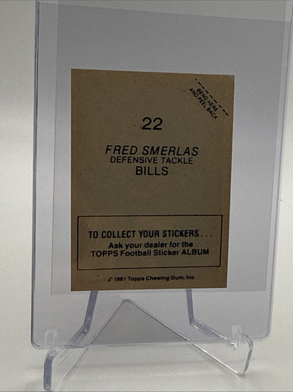 1981 Topps Fred Smerlas Football Sticker Card #22 NM-MT FREE SHIPPING