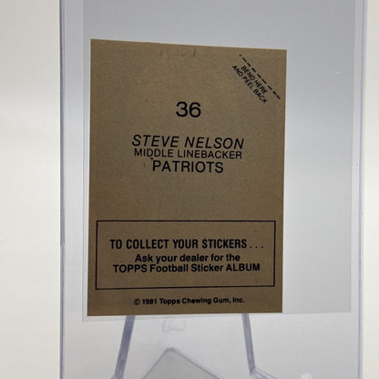 1981 Topps Steve Nelson Football Sticker Card #36 NM-MT FREE SHIPPING