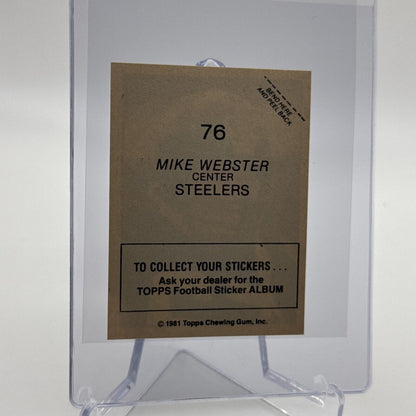 1981 Topps Mike Webster Football Sticker Card #76 NM-MT FREE SHIPPING