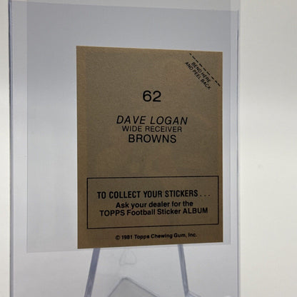 1981 Topps Dave Logan Football Sticker Card #62 NM-MT FREE SHIPPING