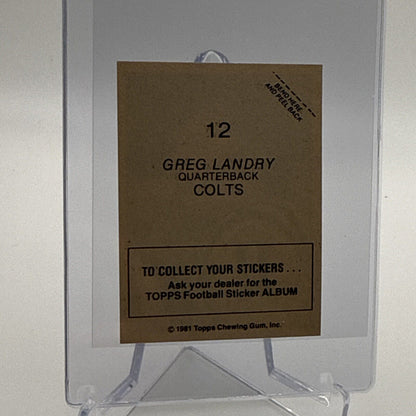 1981 Topps Greg Landry Football Sticker Card #12 NM-MT FREE SHIPPING