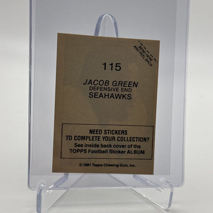 1981 Topps Jacob Green Football Sticker Card #115 NM-MT FREE SHIPPING
