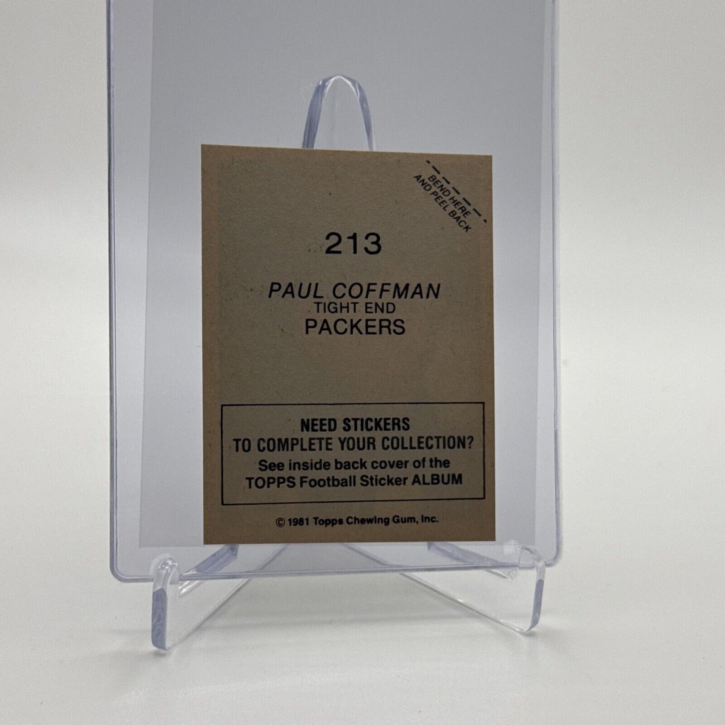 1981 Topps Paul Coffman Football Sticker Card #213 NM-MT FREE SHIPPING