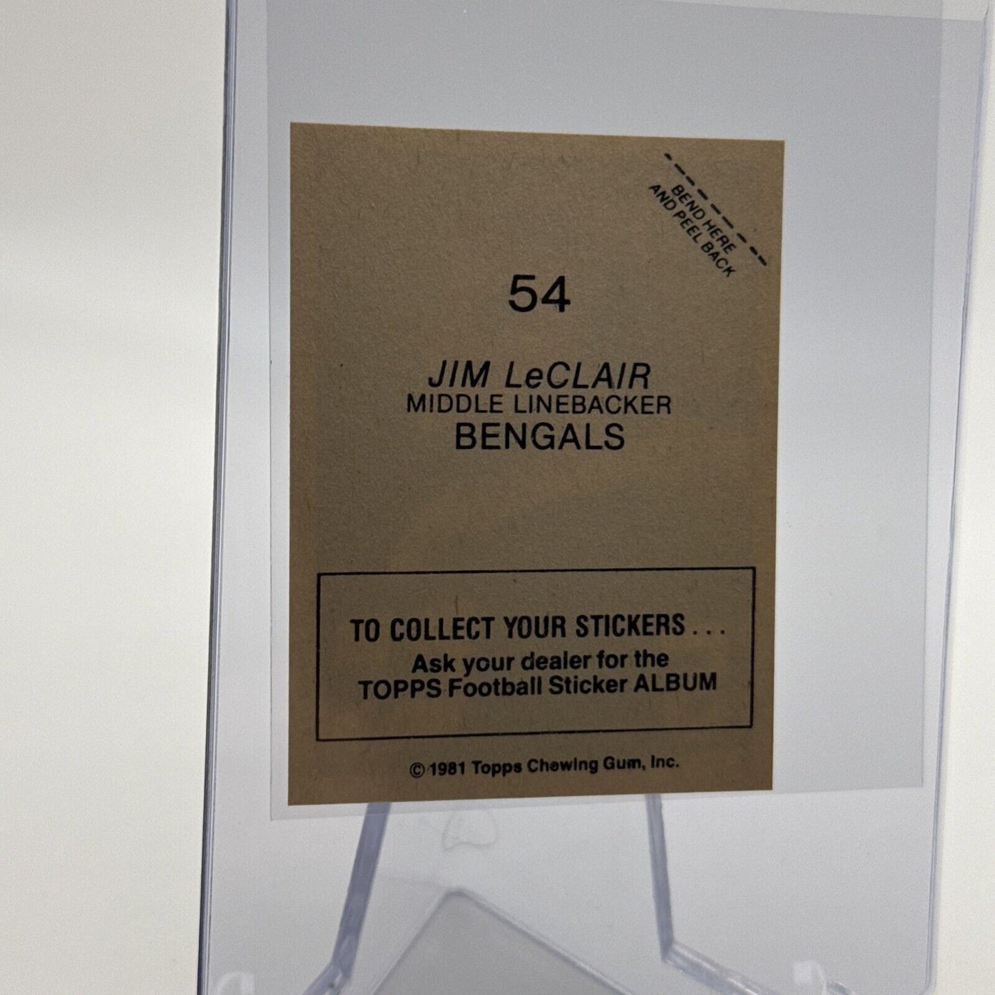 1981 Topps Jim LeClair Football Sticker Card #54 NM-MT FREE SHIPPING
