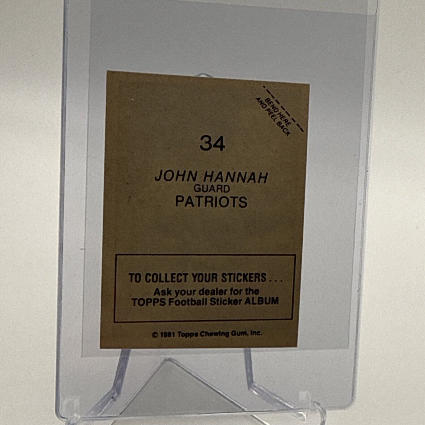 1981 Topps John Hannah Football Sticker Card #34 NM-MT FREE SHIPPING