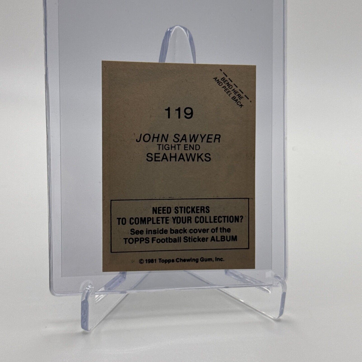 1981 Topps John Sawyer Football Sticker Card #119 NM-MT FREE SHIPPING