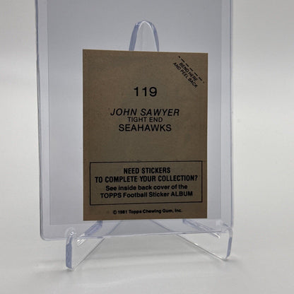 1981 Topps John Sawyer Football Sticker Card #119 NM-MT FREE SHIPPING