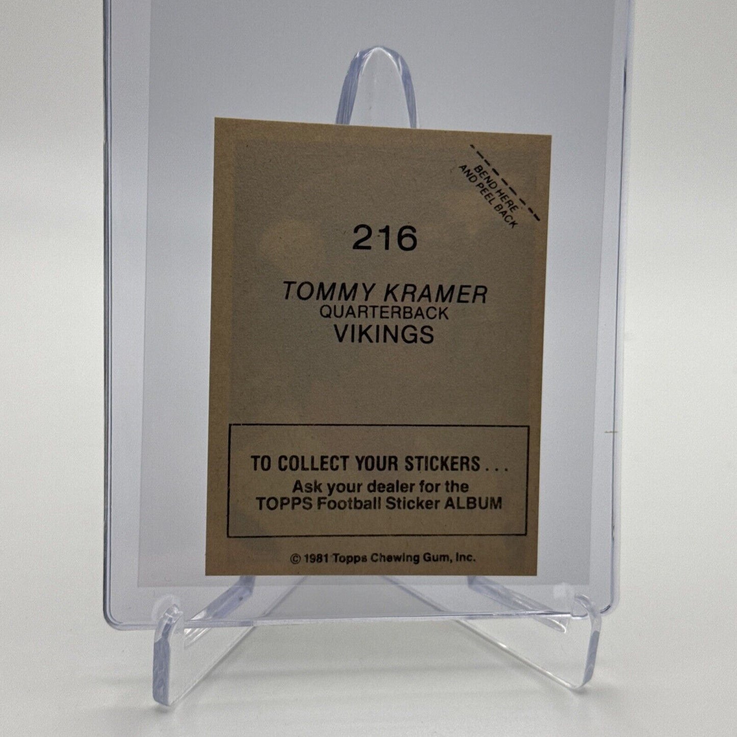 1981 Topps Tommy Kramer Football Sticker Card #216 NM-MT FREE SHIPPING