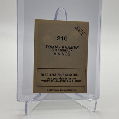1981 Topps Tommy Kramer Football Sticker Card #216 NM-MT FREE SHIPPING