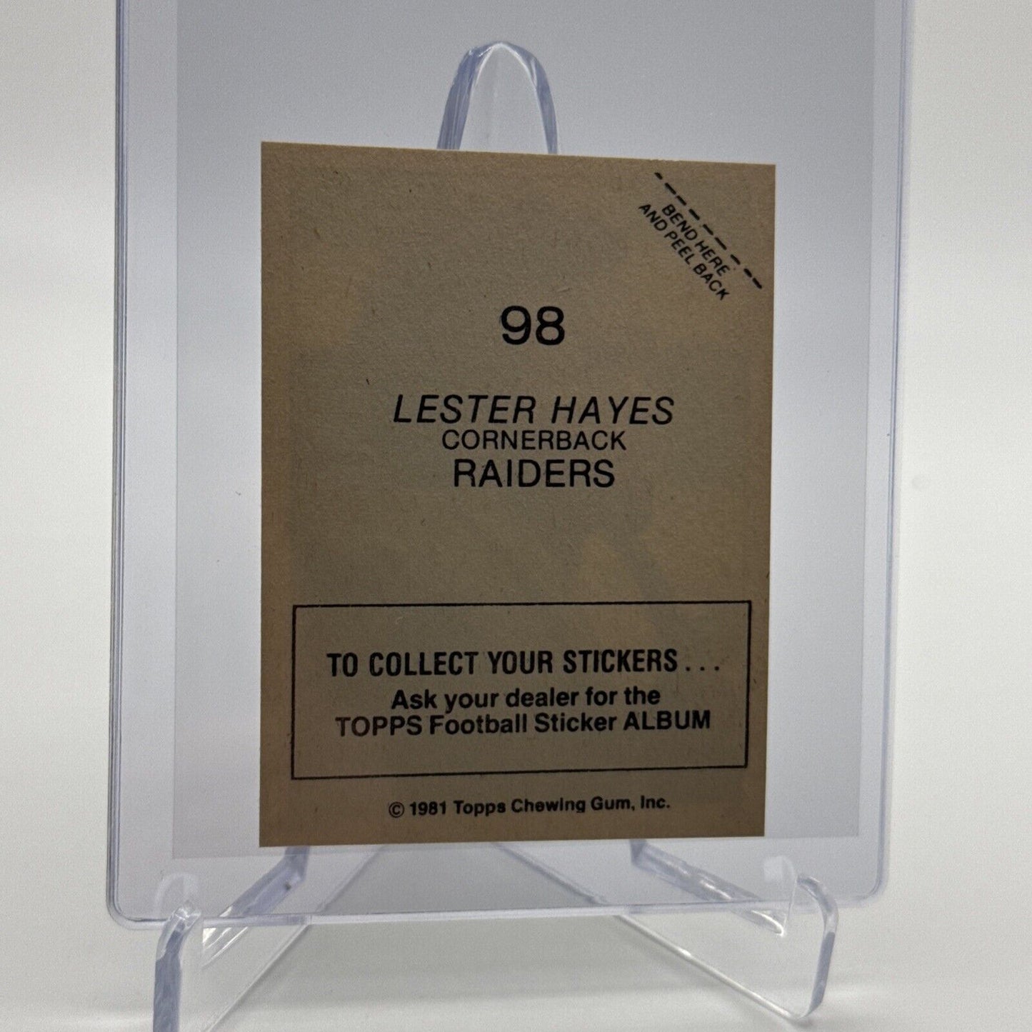 1981 Topps Lester Hayes Football Sticker Card #98 NM-MT FREE SHIPPING
