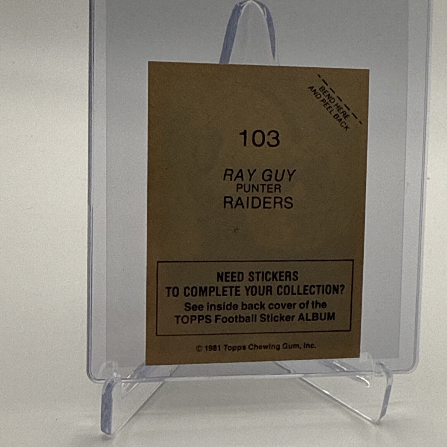 1981 Topps Ray Guy Football Sticker Card #103 NM-MT FREE SHIPPING