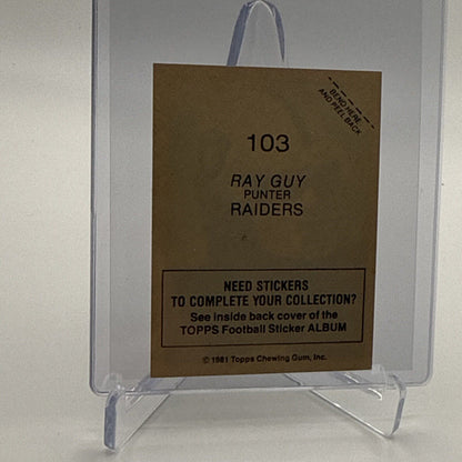 1981 Topps Ray Guy Football Sticker Card #103 NM-MT FREE SHIPPING