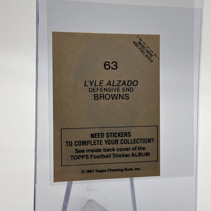 1981 Topps Lyle Alzado Football Sticker Card #63 NM-MT FREE SHIPPING