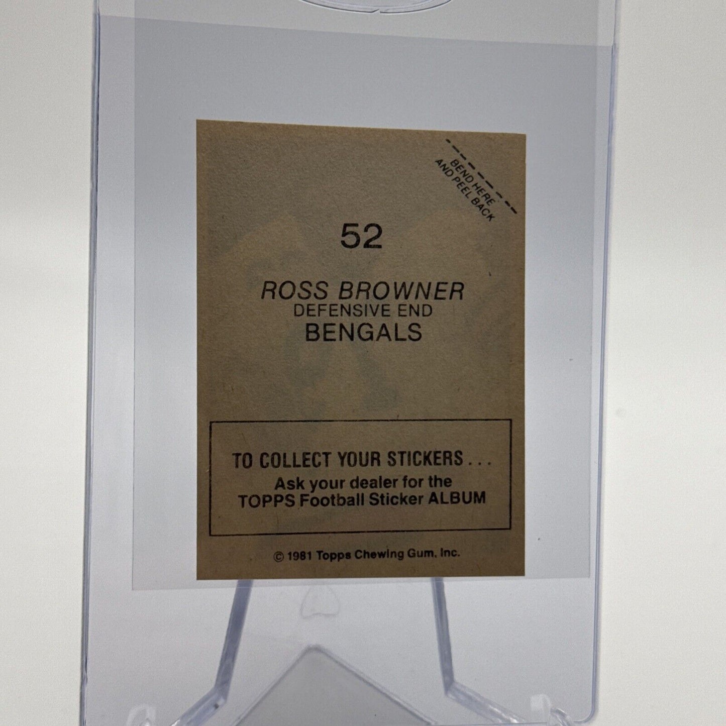 1981 Topps Ross Browner Football Sticker Card #52 NM-MT FREE SHIPPING