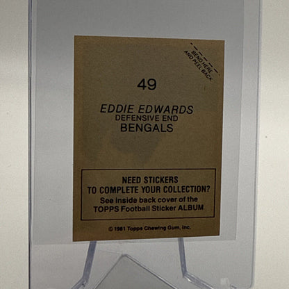 1981 Topps Eddie Edwards Football Sticker Card #49 NM-MT FREE SHIPPING