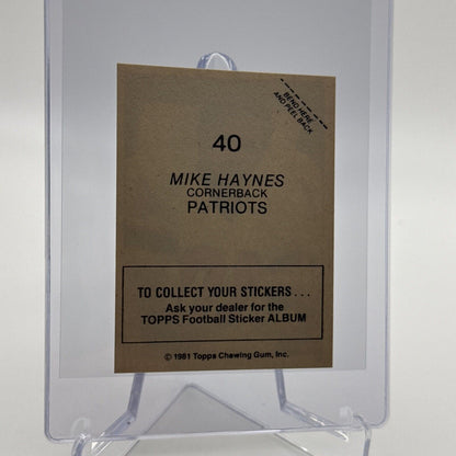 1981 Topps Mike Haynes Football Sticker Card #40 NM-MT FREE SHIPPING