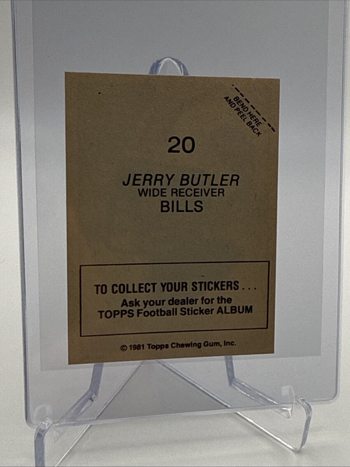 1981 Topps Jerry Butler Football Sticker Card #20 NM-MT FREE SHIPPING