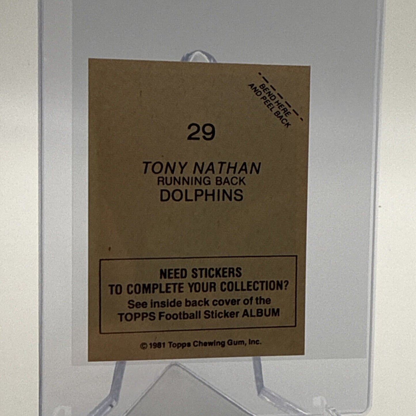1981 Topps Tony Nathan Football Sticker Card #29 NM-MT FREE SHIPPING