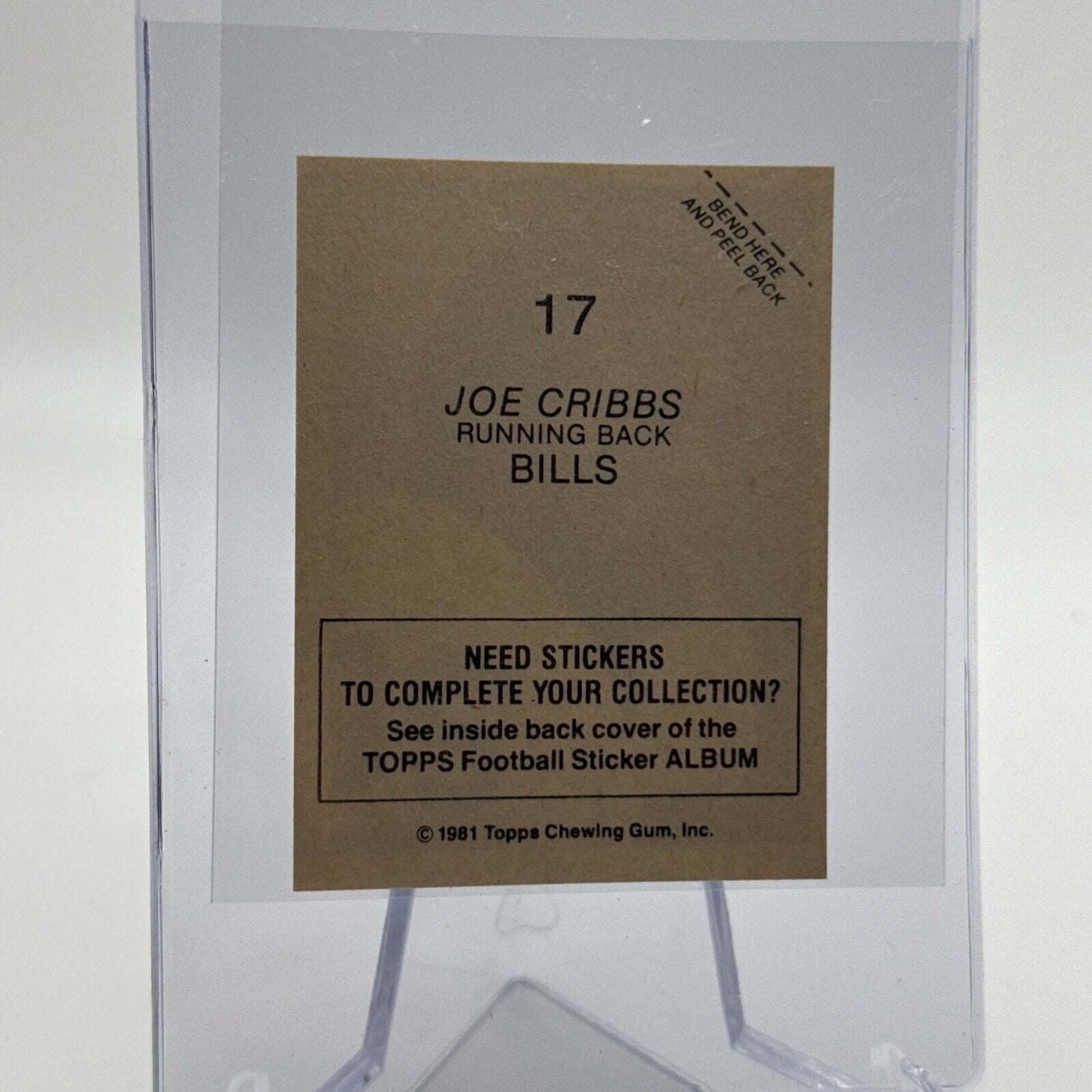 1981 Topps Joe Cribbs Football Sticker Card #17 NM-MT FREE SHIPPING