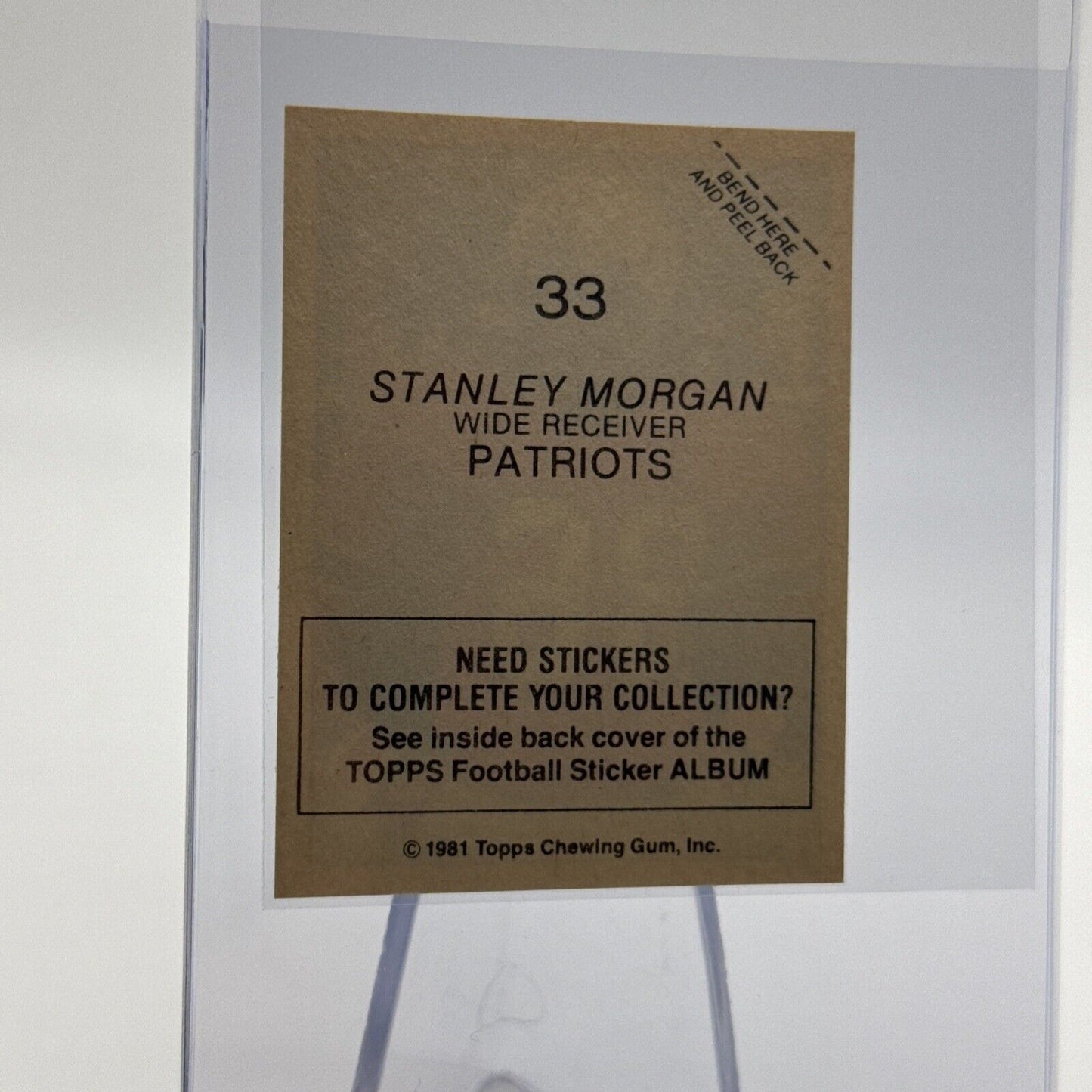 1981 Topps Stanley Morgan Football Sticker Card #33 NM-MT FREE SHIPPING