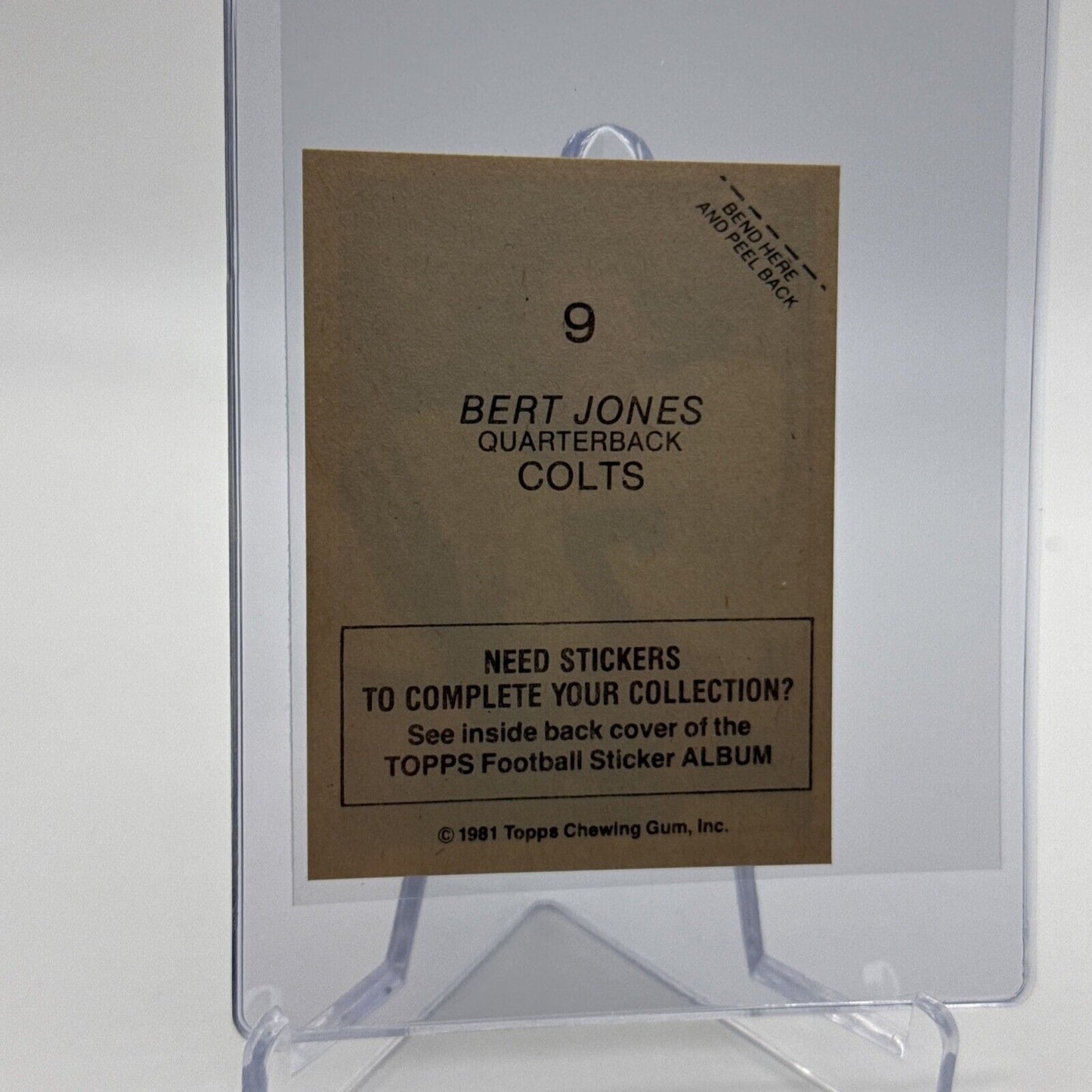 1981 Topps Bert Jones Football Sticker Card #9 NM-MT FREE SHIPPING
