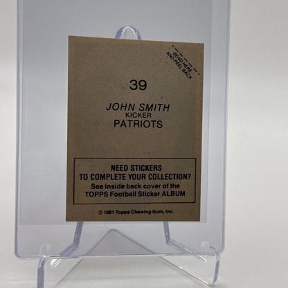 1981 Topps John Smith Football Sticker Card #39 NM-MT FREE SHIPPING