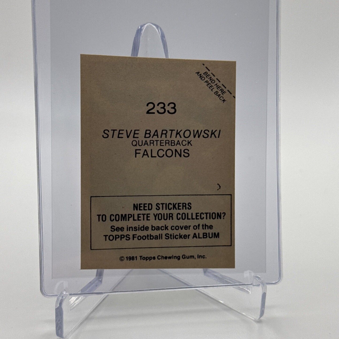 1981 Topps Steve Bartkowski Football Sticker Card #233 NM-MT FREE SHIPPING