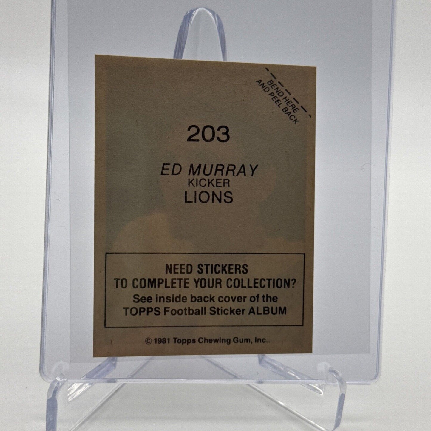 1981 Topps Ed Murray Football Sticker Card #203 NM-MT FREE SHIPPING