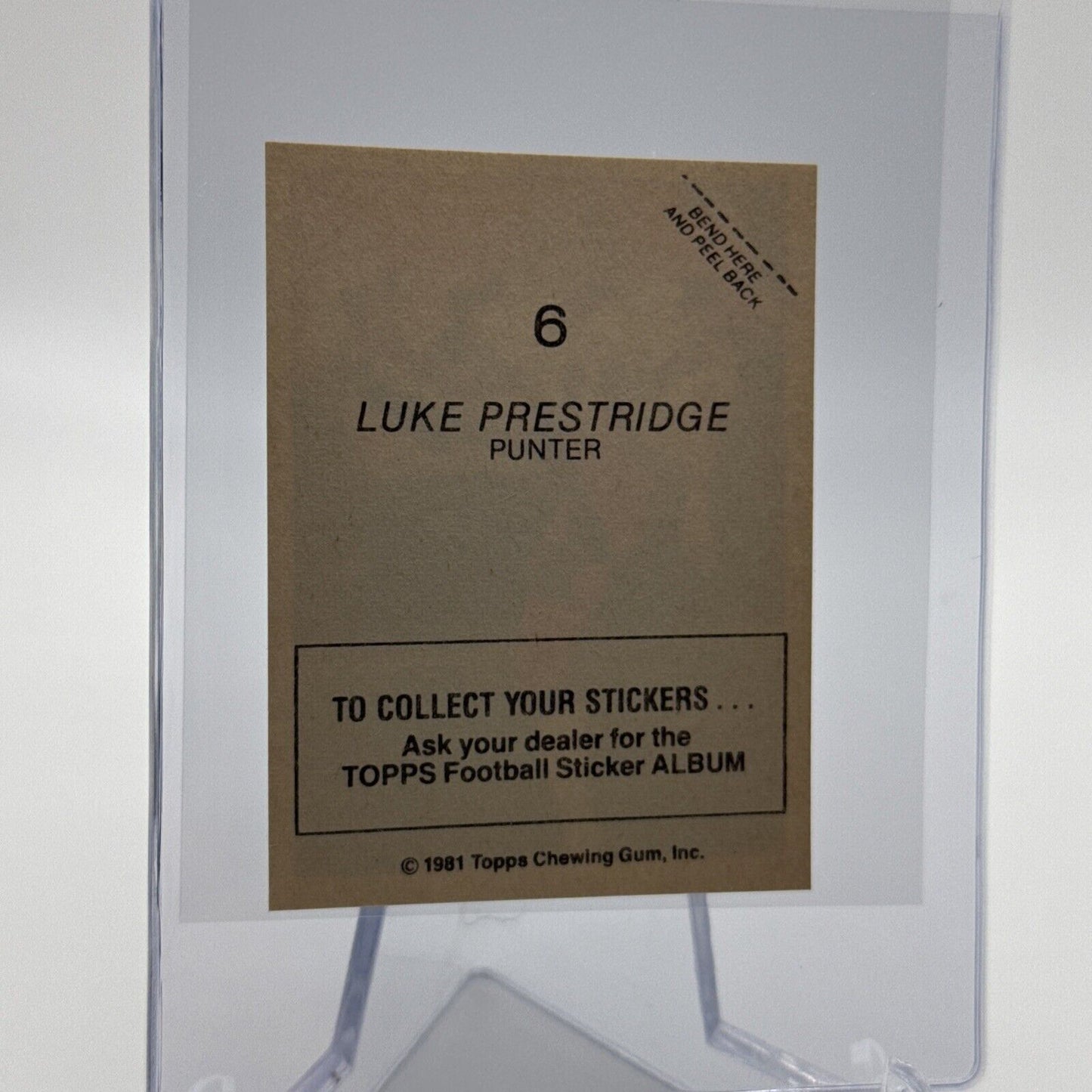 1981 Topps Luke Prestridge Football Sticker Card #6 NM-MT FREE SHIPPING