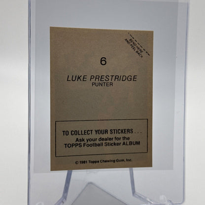 1981 Topps Luke Prestridge Football Sticker Card #6 NM-MT FREE SHIPPING
