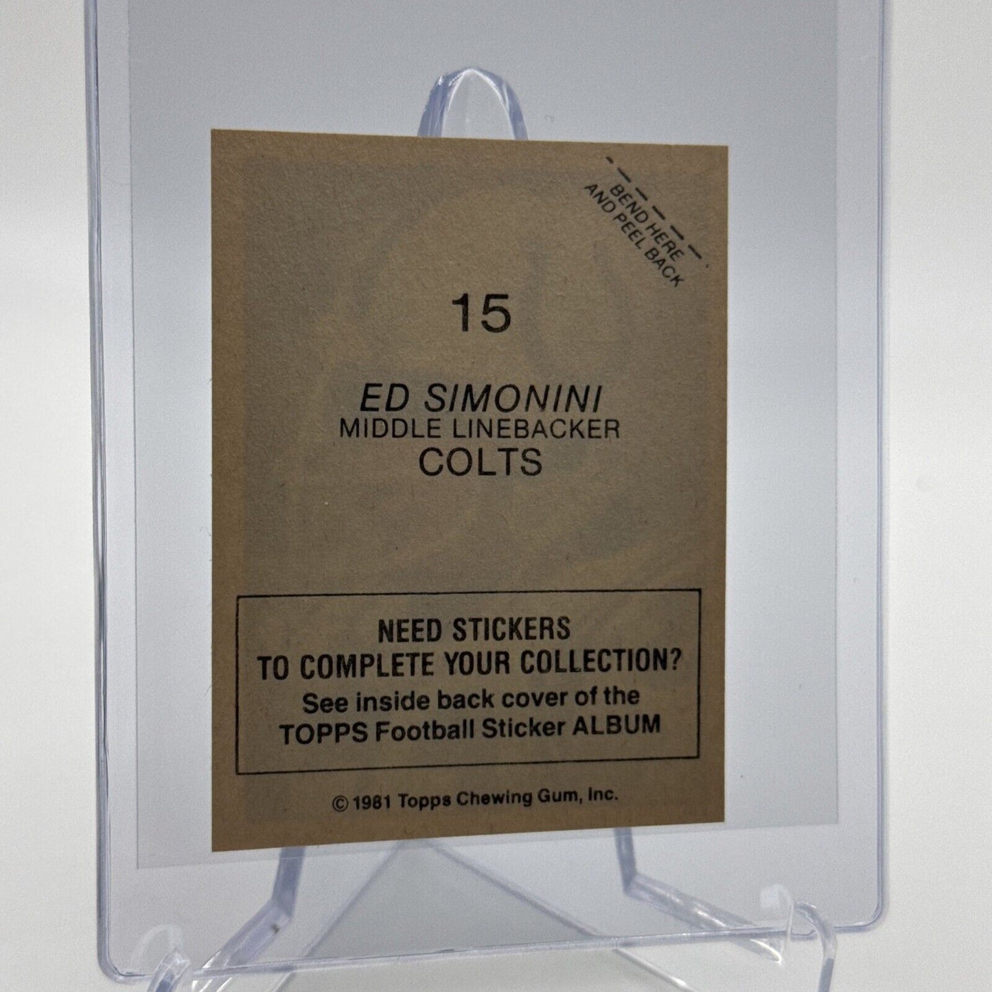 1981 Topps Ed Simonini Football Sticker Card #15 NM-MT FREE SHIPPING