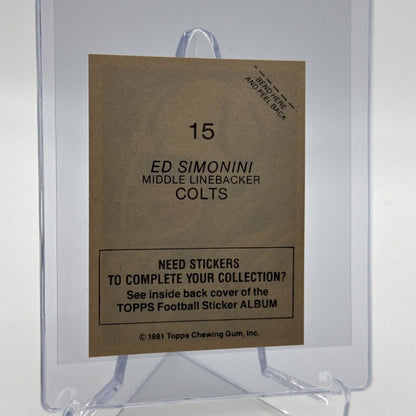 1981 Topps Ed Simonini Football Sticker Card #15 NM-MT FREE SHIPPING